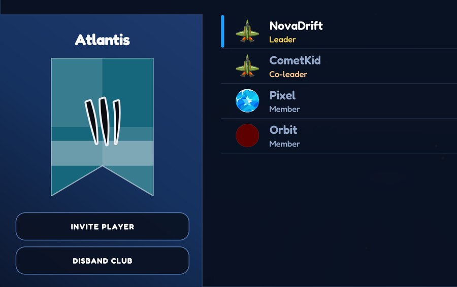 A club roster showing members with leader and co-leader roles