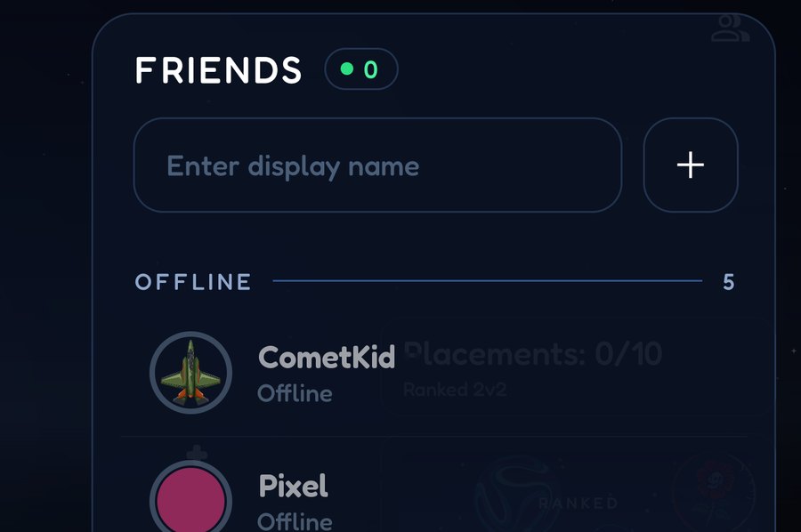 The friends panel listing friends and whether each is online