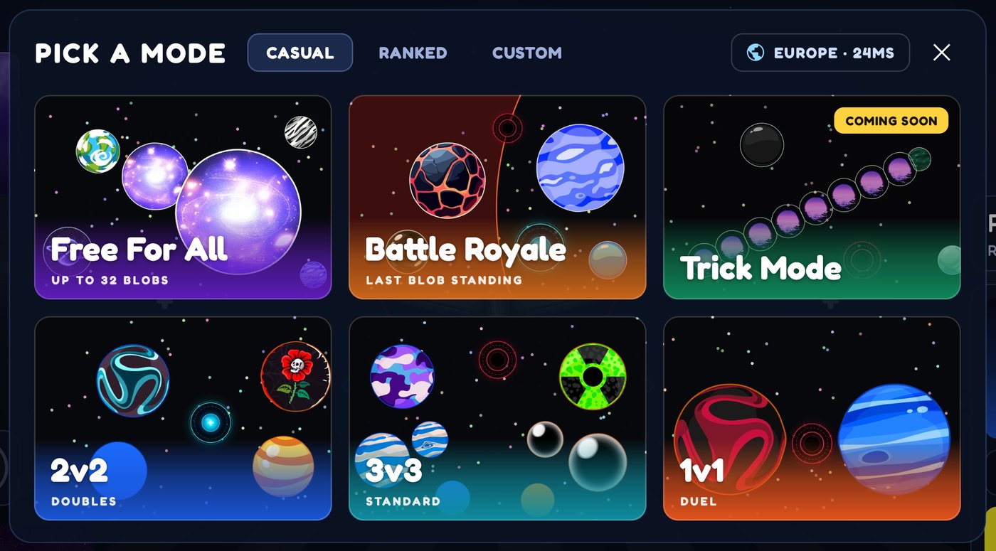 Pick a Mode on its Casual tab: Free For All, Battle Royale, Trick Mode (coming soon), 2v2, 3v3 and 1v1